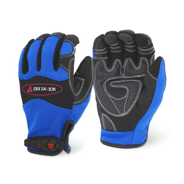 Dex Savior Mechanic Gloves, Palm Padded, Blue, Neoprene Shell, 2XL MG401/2XL